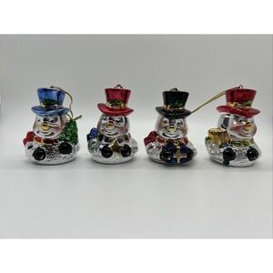 Holiday Style Porcelain Snowman Christmas‎ Ornaments Set Of 4